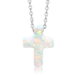 Gem Stone King Unisex 12MM Created Opal Cross Pendant Necklace | 925 Sterling Silver  | With