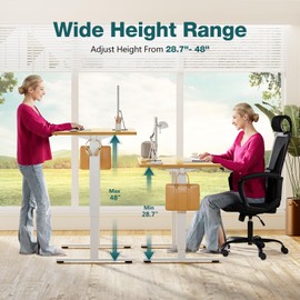 Elevon Electric Adjustable Height Standing Desk - 55 x 24 inch Sit to Stand Up Desk with Splice Board, Rising Home Office Computer Table with 2 Hook and Wire Hole for Work