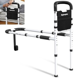 Bed Rails for Elderly Adults Safety - ASTM Approved Adjustable Bed Cane Supports 350LBS with Non-Slip Grip & Storage Pocket, Stable Bed Assist Rails for Seniors, Tool-Free