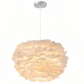 ZYLEIESENBAO White Feather Chandelier 19.7" Nordic Feather Lights Fluffy Pendant Light Romantic Furry Ceiling Hanging Lamp for Girls Bedroom Dining Room Entryway Kitchen Island