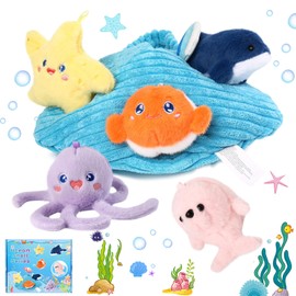 MIAODAM Ocean Sea Stuffed Animal Plush Set, 6Pcs Soft Sea Creature Plushies