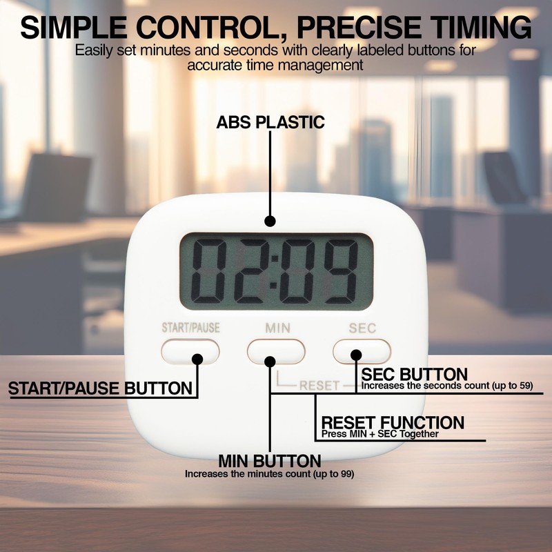 Digital Kitchen Timer Magnetic Backing Stand, Alarm LCD Timer for