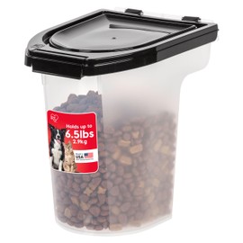 IRIS USA WeatherPro Airtight Pet Food Storage Container, Up to 6.5 lbs, Treat Box for Dog Cat and Bird Food, Keep Fresh, Translucent Body, Easy Clean Up, BPA free, Clear/Black