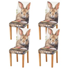 JUMBEAR Cute Rabbit Chair Covers for Dining Room, Stretchy, Removable, Washable, Kitchen Chair Cover, Decorative Seat Protector, Set of 4