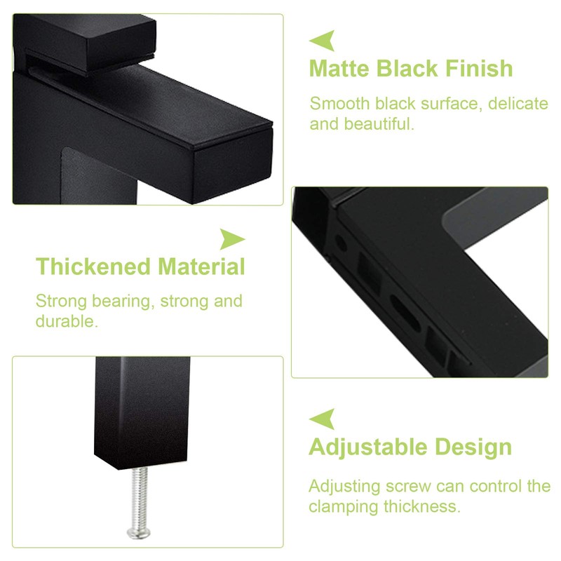 UFURMATE Glass Clamp 2 Pack Black Adjustable Wood/Glass Shelf Brackets