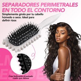 Cepillo para Cabello Rizado Para Mujeres,Cepillo Definidor De Rizos Con herramientas de limpieza,Peine para peinar el cabello rizado,Ideal Cabello Rizado/Ondulado Natural (Negro)
