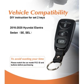 BestKeys Self-Setup Kit,Key Fob Remote Replacement Fits for 2016 - 2020 Hyundai Elantra Sedan (SE, SEL) OSLOKA-423T Keyless Entry Remote Control (with 2 Keys)