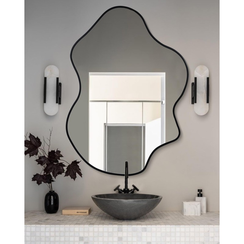 CULER Irregular Black Bathroom Wall Mirror,24 x 36 Inch Asymmetrical