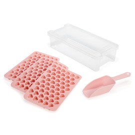 Paris Hilton - Juego de mini bandejas para cubitos de hielo en forma de corazón, incluye 3 moldes para cubitos de hielo, contenedor de almacenamiento para cubitos de hielo con tapa y cuchara de hielo