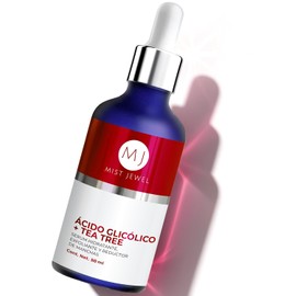 MIST JEWEL Serum Ácido Glicólico + Acido hialurónico + Colágneo + Tea tree exfoliante efecto peeling facial | Suero facial aclarante y renovación del cutis, anti manchas y arrugas hidratante rejuvenecedor 50 ml