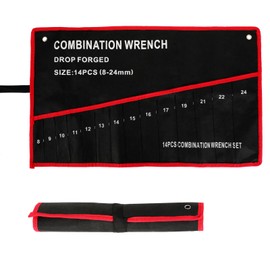 Wrench Roll Up Pouch Wrench Organizer Bag with 14 Pockets Tool Bag Rolling Pouches for 8 mm to 24 mm Metric Wrenches Set