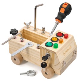 MORITECK Montessori Busy Board with LED Light, Screwdriver Tool Set Toddler Toys, Wooden Sensory Montessori Toys for 3+ Year Old, Toy for Kids