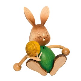 Drechslerei Kuhnert Easter Decoration / Easter Bunny "Stupsi Rabbit with Snail" 11 cm, Made of the Finest Wood, for a Charming Easter Party or a Durable Decoration, Wooden Art Made in Germany