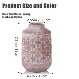 7" Orange Ceramic Rustic Farmhouse Vase,Wabi-Sabi Vase,Small Vintage Terracotta Vase,Woven Texture Pottery Decorative Flower Vase for Home Decor,Table,Living Room Decoration,Shelf Decor,Mantel