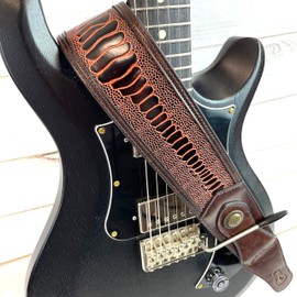 Walker & Williams GE-174 Walnut Brown Snake Belly Insert Padded Guitar Strap with Brass Buckle & Coin Conchos For Acoustic, Electric, And Bass Guitars