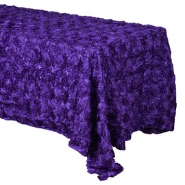 lovemyfabric Satin Rosette/Raised Roses/Floral Ribbon Tablecloth for Wedding/Bridal Shower, Birthdays and Very Special Events (54"x76", Purple)
