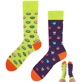 TODO Colours Funny Socks with Motif - Multicoloured, Colourful, Crazy for the Joy of Life, Donut & Coffee Socks, 39 - 42