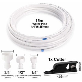 smardy Connection Kit for Side-by-Side Refrigerator & Osmosis System - 15 m Hose (1/4 Inch) with Pressure Regulator (2.75 bar), Stopcock, T-Piece, Adapters & Pipe Cutter - Tool-Free Assembly
