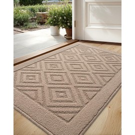 LUMI Washable Indoor Entrance Doormat 24x36, Absorbent Quick-Dry Door Mat, Dirt Trapper Non-Slip Low Profile Entryway Mats for High Traffic, Beige