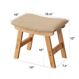 Foot Stool,Ottoman and Footstool,Small Sofa Foot Rest,Bamboo Foot Stool Under Desk,Extra Seating for Living Room, Bedroom and Kitchen (Natural Stool Legs - Beige Surface)