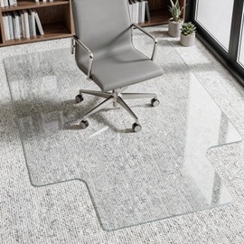 VASUHOME Tempered Glass Chair Mat with Lip (45" x 53") – Heavy Duty Floor Protector for High-Pile Carpet & Hardwood – 1200LBS Weight Capacity, Scratch Resistant – 12 Anti-Slip Pads Included