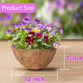 TigeJoy 4PCS 12'' Coco Coir Liners for Hanging Baskets, 100% Natural Coco Fiber Replacement Liner, 12 inch Thick Round Coconut Liners for Garden Plants Flower Vegetable Pot Flowerpot Planter Insert