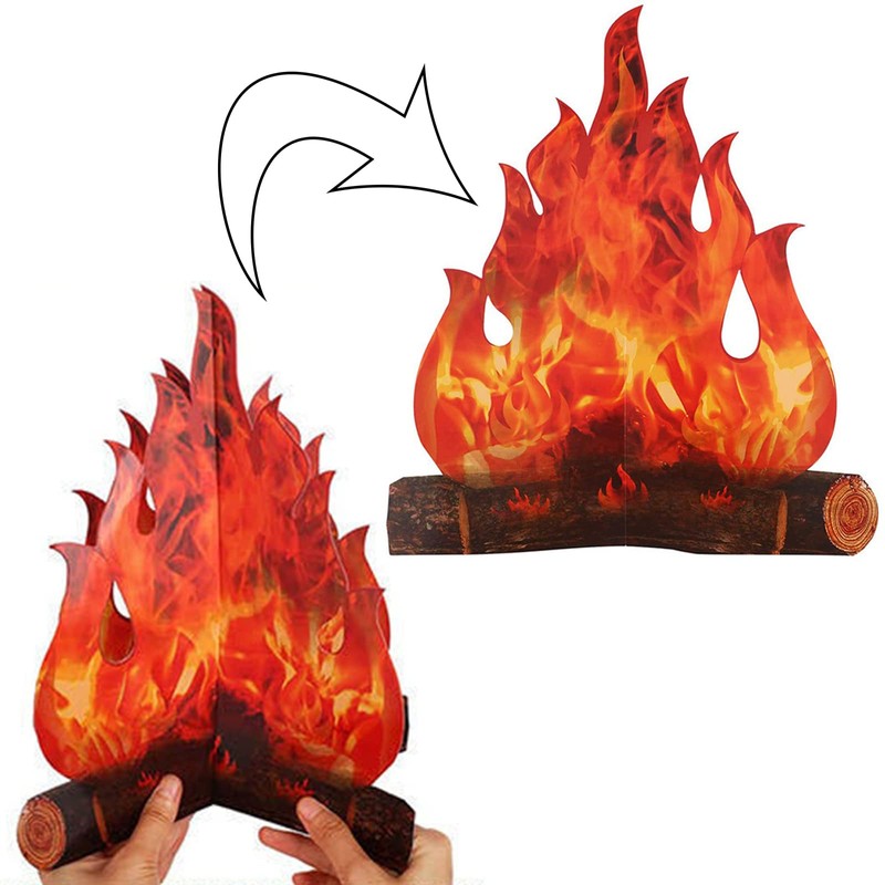 4 Pieces 3D Decorative Cardboard Campfire Centrepiece, Artificial Fire, Campfire