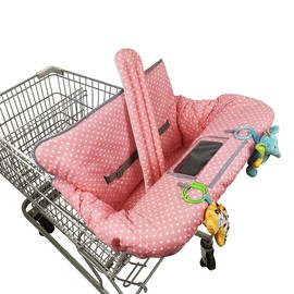 ICOPUCA Shopping Cart Cover, 2 in 1 cart Cover for Babies N high Chair Cover, Padded Grocery cart Cover for Baby Girl boy, with 1” Thick/Removable/Reversible Cushion, Pink dots;