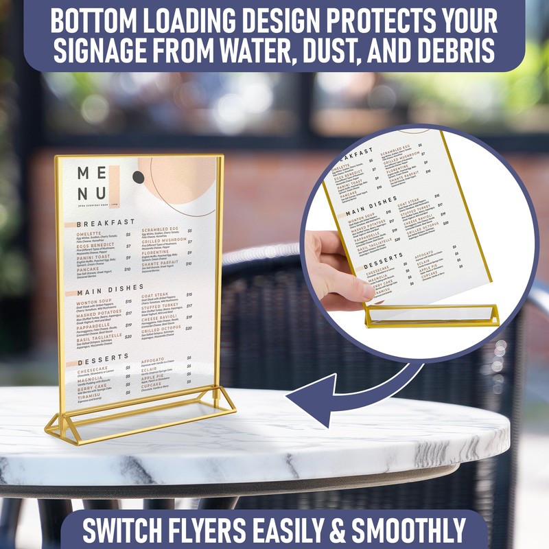 Gold Picture Frames Double-Sided, 6-Pack 5x7 Acrylic Table Number Holders,