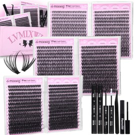 6 Styles Lash Clusters Kit 1596PCS Mega Lash Extension Kit Wispy Eyelash Clusters Volume Cluster Lashes with 2X Lash Bond and Seal Gift Packs 8-16MM D Curl Individual Lashes for Beginners by Lvmixwig