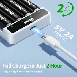 BONAI Rechargeable AA Batteries with Smart Charger Kit: 4 Pack 2800mAh High Capacity Ni-MH Double A Batteries with 4-Bay USB Fast Charger (Type-C Input, Low Self-Discharge)