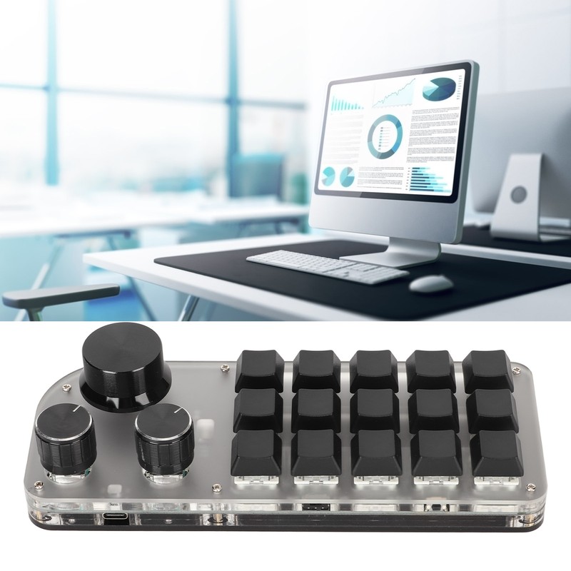 Programmable Keyboard 3 Knobs 15 Keys Portable RGB Bluetooth DIY