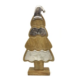 DARO DEKO Wooden Christmas Tree with Stand Natural Brown Silver 28 cm