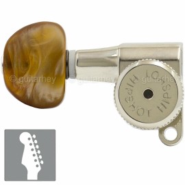Hipshot NEW Hipshot 6-in-Line LOCKING Tuners STAGGERED Half Moon Amber TREBLE - NICKEL