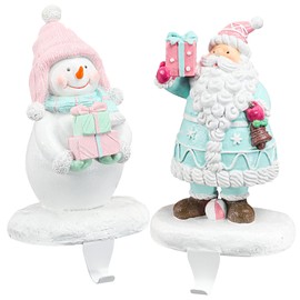 Fonder Mols Stocking Holders for Mantle, Christmas Stocking Holders Fireplace Hanger Hooks Metal Grips Clips for Holiday Home Decorations (Santa Snowman)