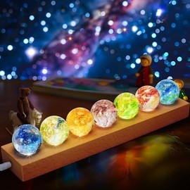 Dokscdlo 7 Chakra Natural Healing Spheres with LED Wooden Stand 40mm Crystal Quartz Stones for Meditation Attracts Lucky Night Light Decoration Balls Set for Home Office