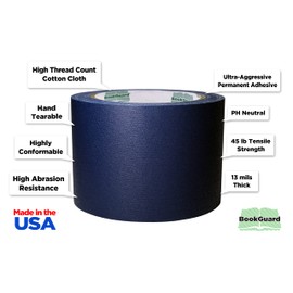 BookGuard 3 inch Premium Bookbinding Repair Cloth Tape, 15 Yard Roll, Navy Blue