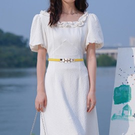 LumiSyne Women Skinny Leather Belt Solid Color Pearl Decoration Metal Interlock Buckle Adjustable Thin Waist Belt Dress Belt