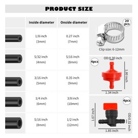 5PCS 4.92Ft Fuel Line Hose Kit,Multi-Purpose 1/8 5/32 3/16 1/4 5/16 Fuel Line Kit with 20PCS Clamps and 4PCS Filter,Universal Fuels Hose with Cut Off Valve Car Accessories