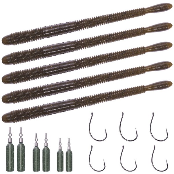 Drop-Shot-Rigs-for-Bass-Fishing-Soft-Plastic-Lures-Worm Fishing Hooks, 4.5 inch Rubber Worms, Wacky Worms, Straight