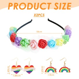 Pack of 2 Rainbow Flower Headbands with 2 Pairs of Rainbow Earrings, Floral Headdress, Fashion Accessories for Women, Pride Party Outfit, Rainbow Flower Headpiece