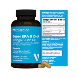 VitaMedica Aceite de pescado de alta potencia con super EPADHA, 750 mg de ácidos grasos omega-3 esenciales  EPA y DHA  Salud cardíaca, cerebral y del 