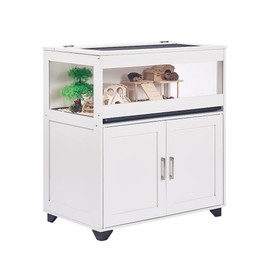 unipaws Hedgehog Cage with Storage Cabinet, Hamster Cage for Rat and Guinea Pigs, Clear Transparent PVC Visual Small Animal Cage with Tray, Hamster Enclosure, White