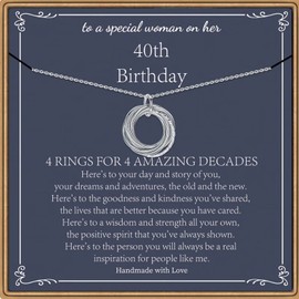 PAERAPAK 40th Birthday Gifts for Women, 4 Circle Necklace 40th Birthday Gifts Jewelry for Women Her Forty 40 Years Old Birthday Gifts for 40 Year Old Woman Four 4 Decades Birthday Necklace for Women