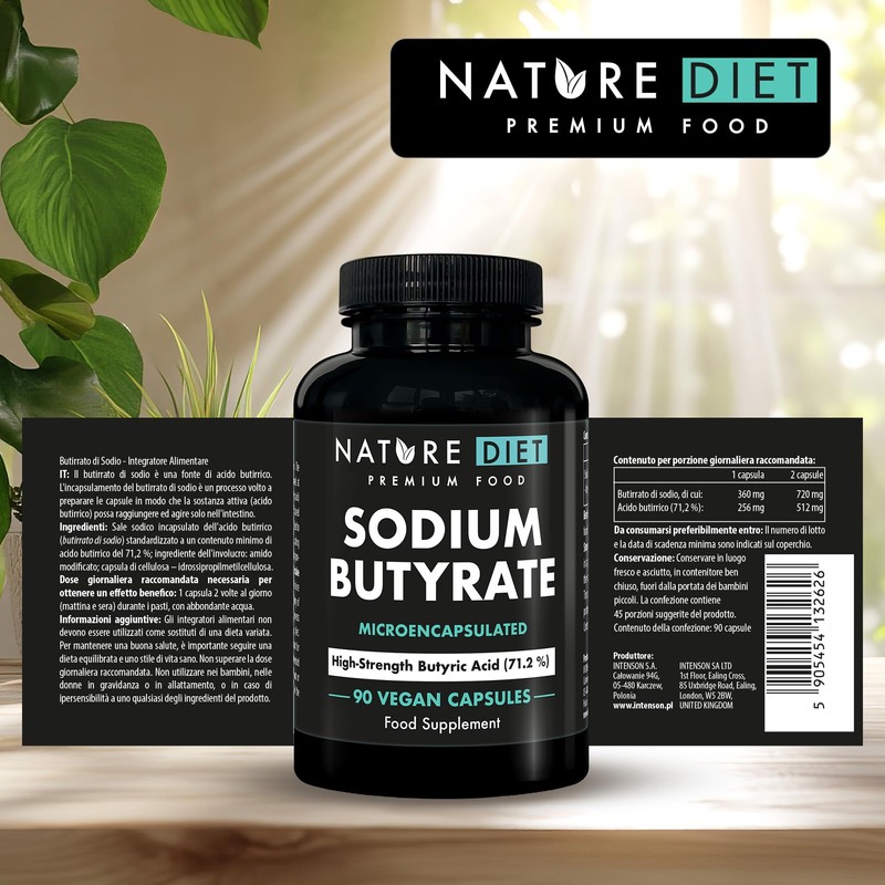 Nature Diet Sodio Butirrato, Acido Butirrico, 720 mg per Porzione,