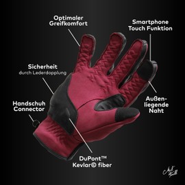 Mycl Turell Motorcycle Gloves Cross Stitch – Men's Motorcycle Gloves – Genuine Leather – Men's Motorcycle Touring Gloves with Gel Padding (Berry, L)