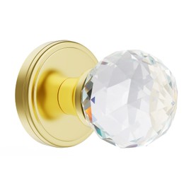 CLCTK Crystal Glass Door Knobs Interior, Passage Round Gold Door Knobs for Hall and Closet, Polished Brass