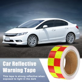 ACROPIX Universal 5cmx10m Fluorescent Yellow and Red Plaid Car Reflective Sticker Reflective Tape Safety Warning Reflective Protector - 1 Pack