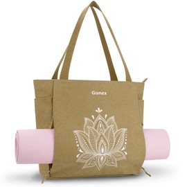 Gonex Yoga Mat Bag, Large Yoga Tote Bag with Multi Pockets for Women Men, Canvas Yoga Mat Carrier Fits Yoga Blocks & Accessories, Full Zipper Easy Access for Pilates, Gym, Travel, Dark Khaki, Large