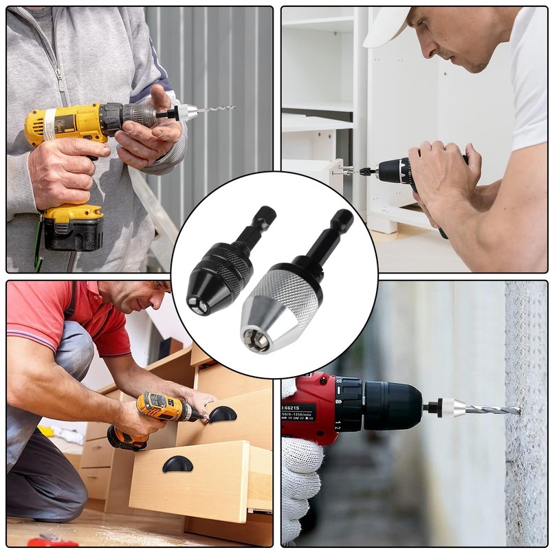 2 Pcs Keyless Drill Chuck Conversion Tool 0.3-3.6mm/0.3-6.5mm, 1/4 Inch